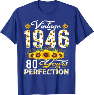80 Year Old Vintage 1946 Sunflower 80th Birthday Women T-Shirt - T-Shirt | Royal