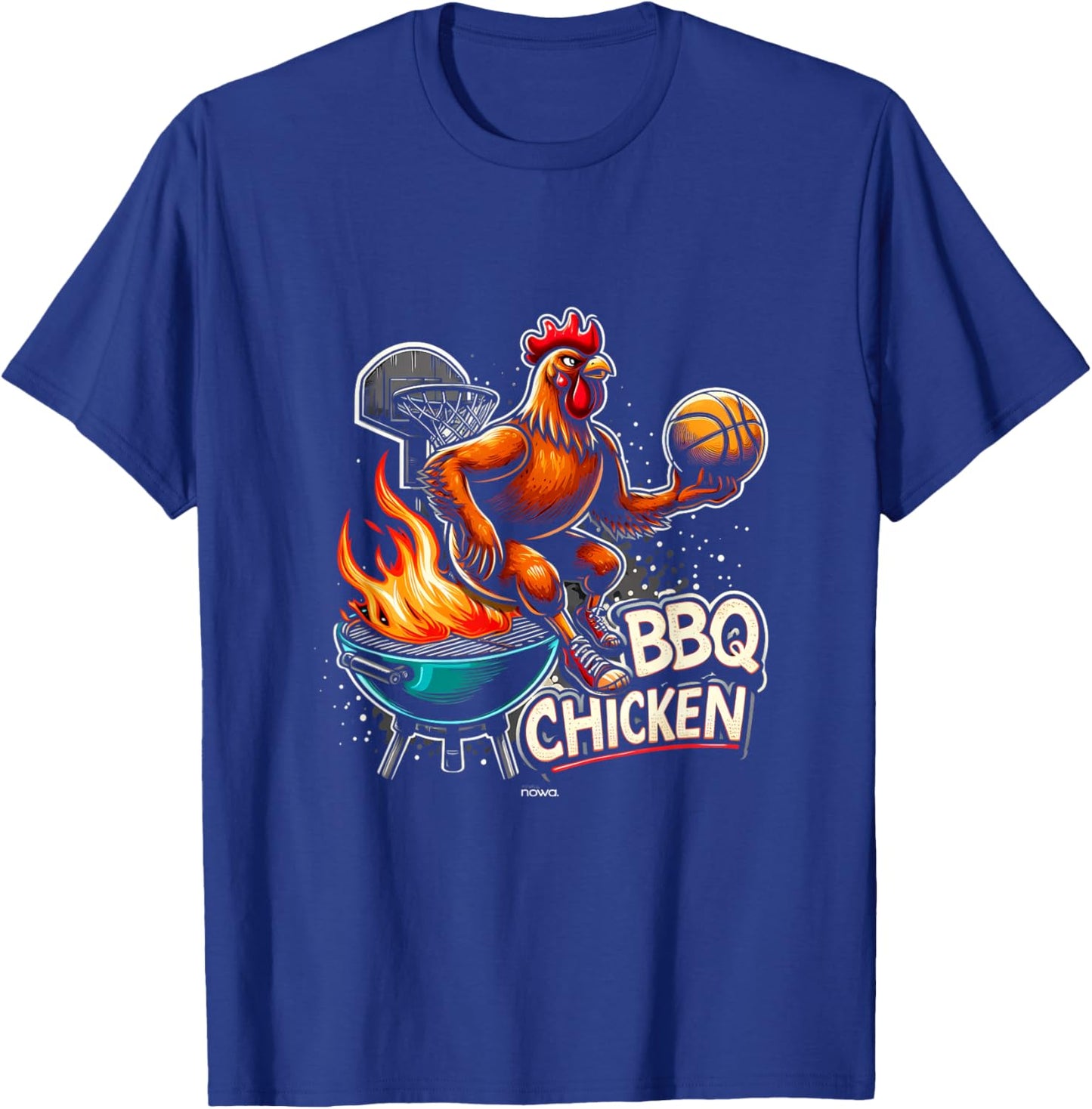 Grilled Bbq Chicken Playing Flaming Basketball T-Shirt - T-Shirt | Royal