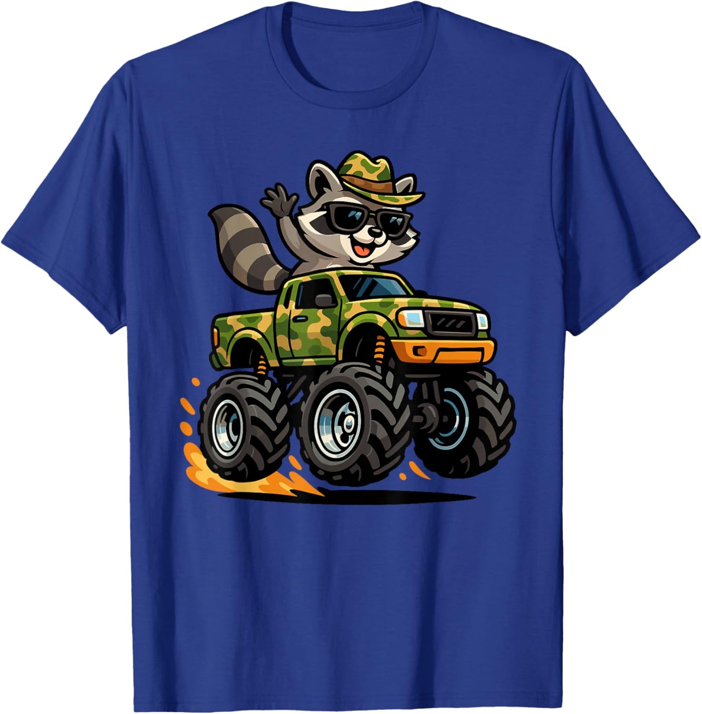 Camo Raccoon Monster Truck Western Boys Camo Cowboy Raccoon T-Shirt - T-Shirt | Royal