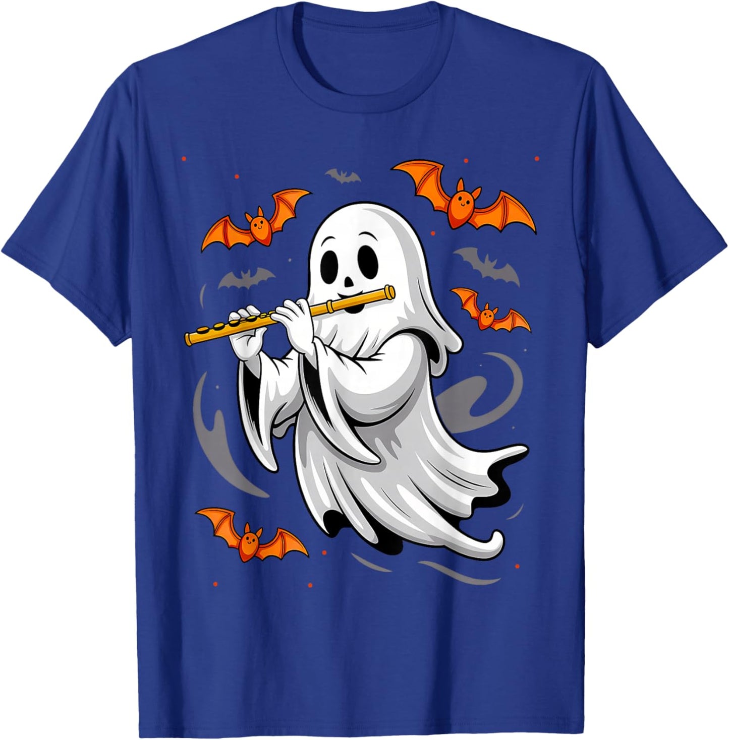 Boo Ghost Playing Flute Halloween Musical Instrument T-Shirt - T-Shirt | Royal