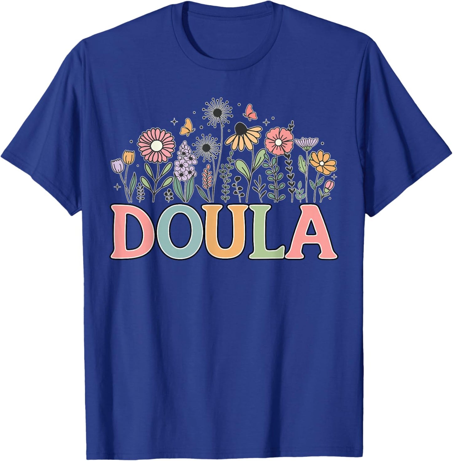 Doula Retro Wildflower Midwife Baby Catcher Home Birth Doula T-Shirt - T-Shirt | Royal