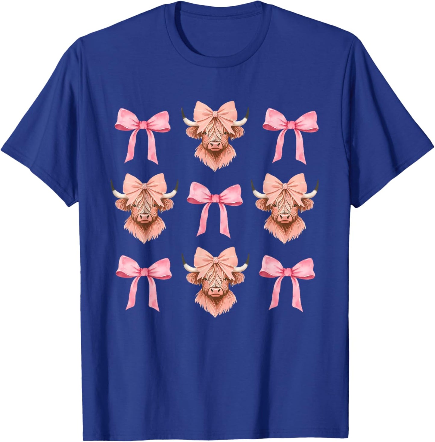 Pink Bow Cute Coquette Highland Cow Cowgirl Aesthetic T-Shirt - T-Shirt | Royal