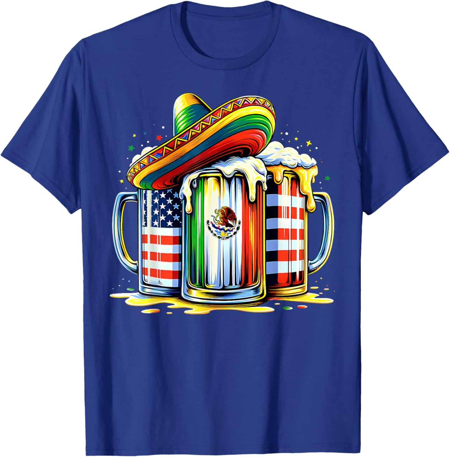 Beer Mexican USA Flag Cinco de Mayo Drinking Mexican Party T-Shirt - T-Shirt | Royal