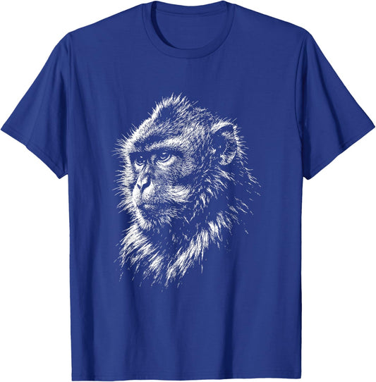 Monkey Portrait Black and White Animal Lover T-Shirt - T-Shirt | Royal