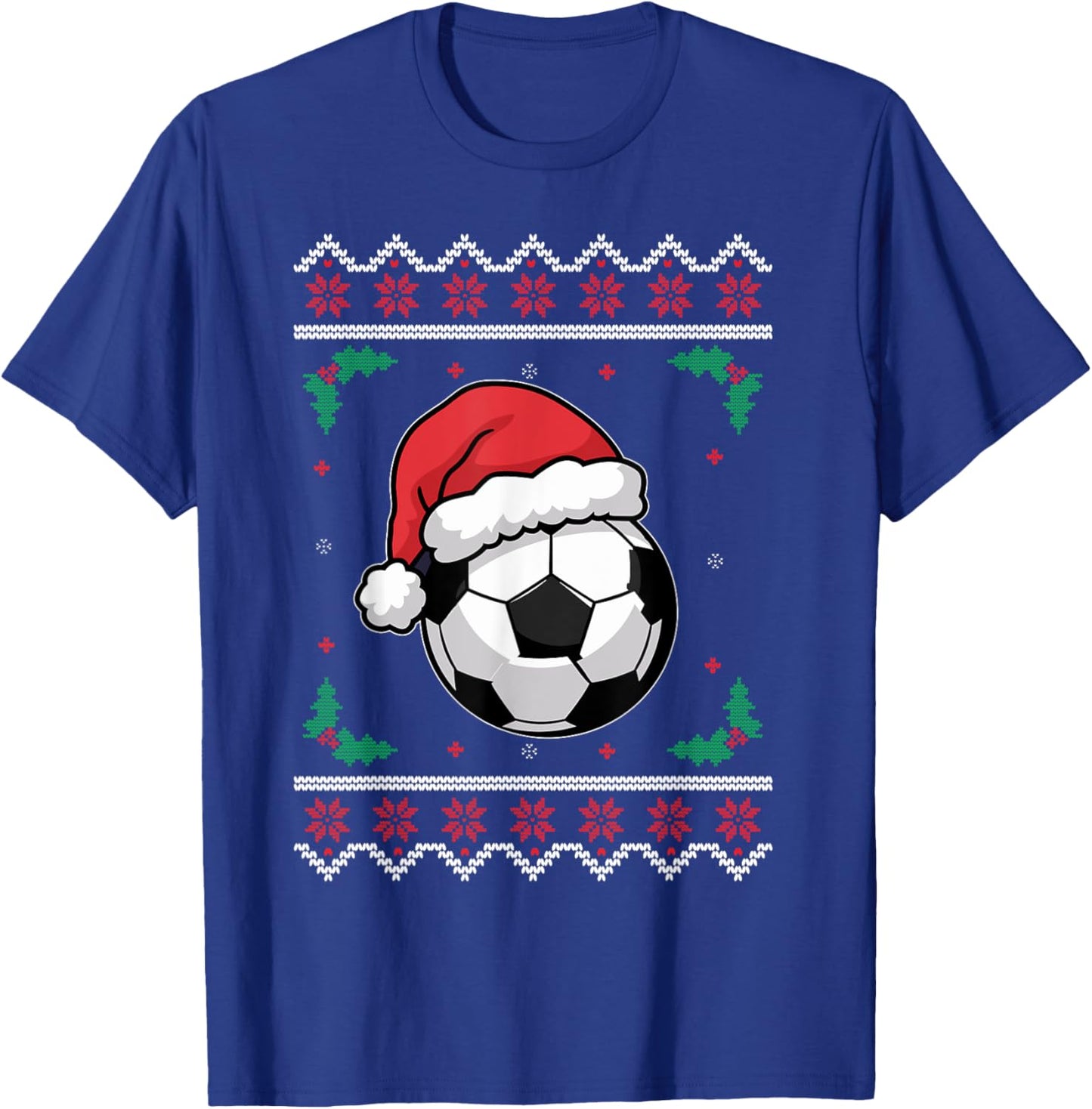 Christmas Santa Football Xmas Ugly Soccer Boys Kid Youth T-Shirt - T-Shirt | Royal