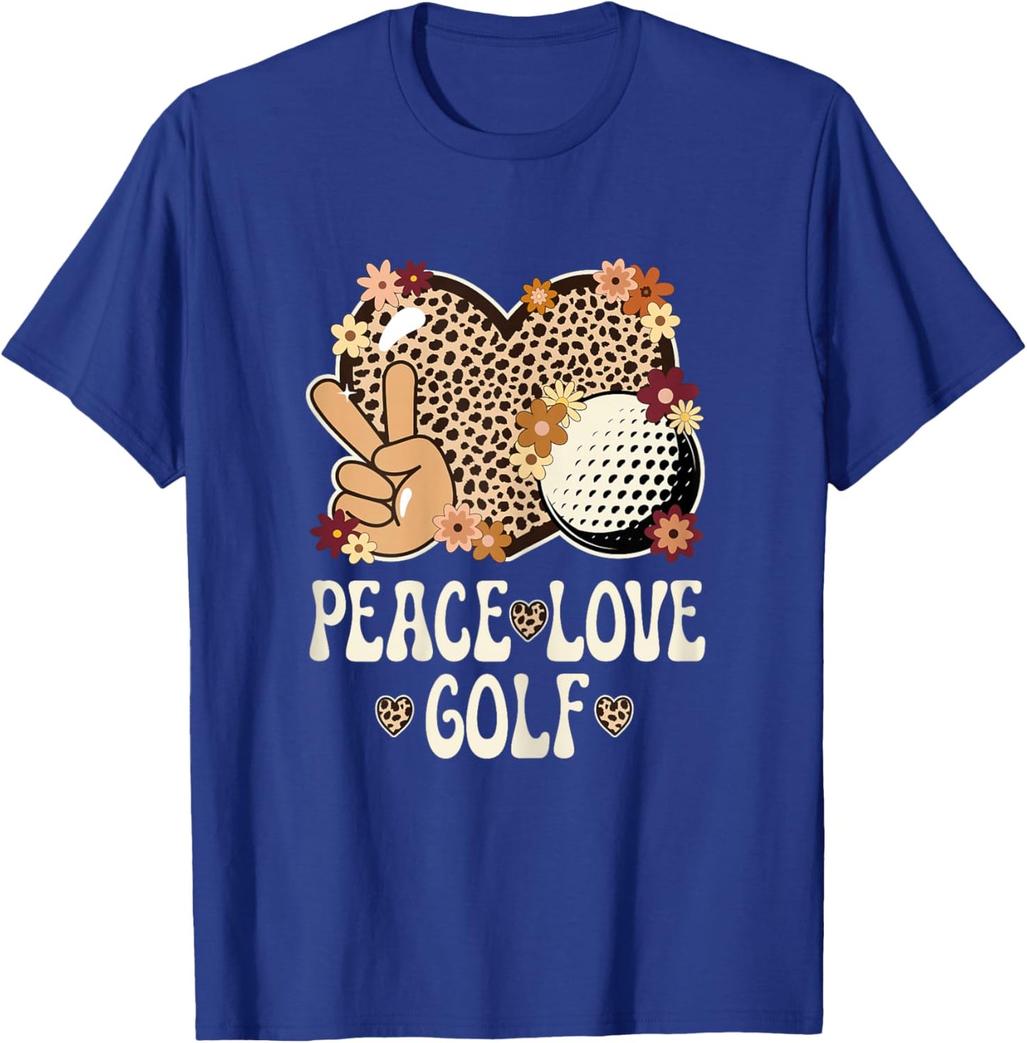 Peace Love Golf Lover Outfit Cheetah Print Women Girls Golf T-Shirt - T-Shirt | Royal