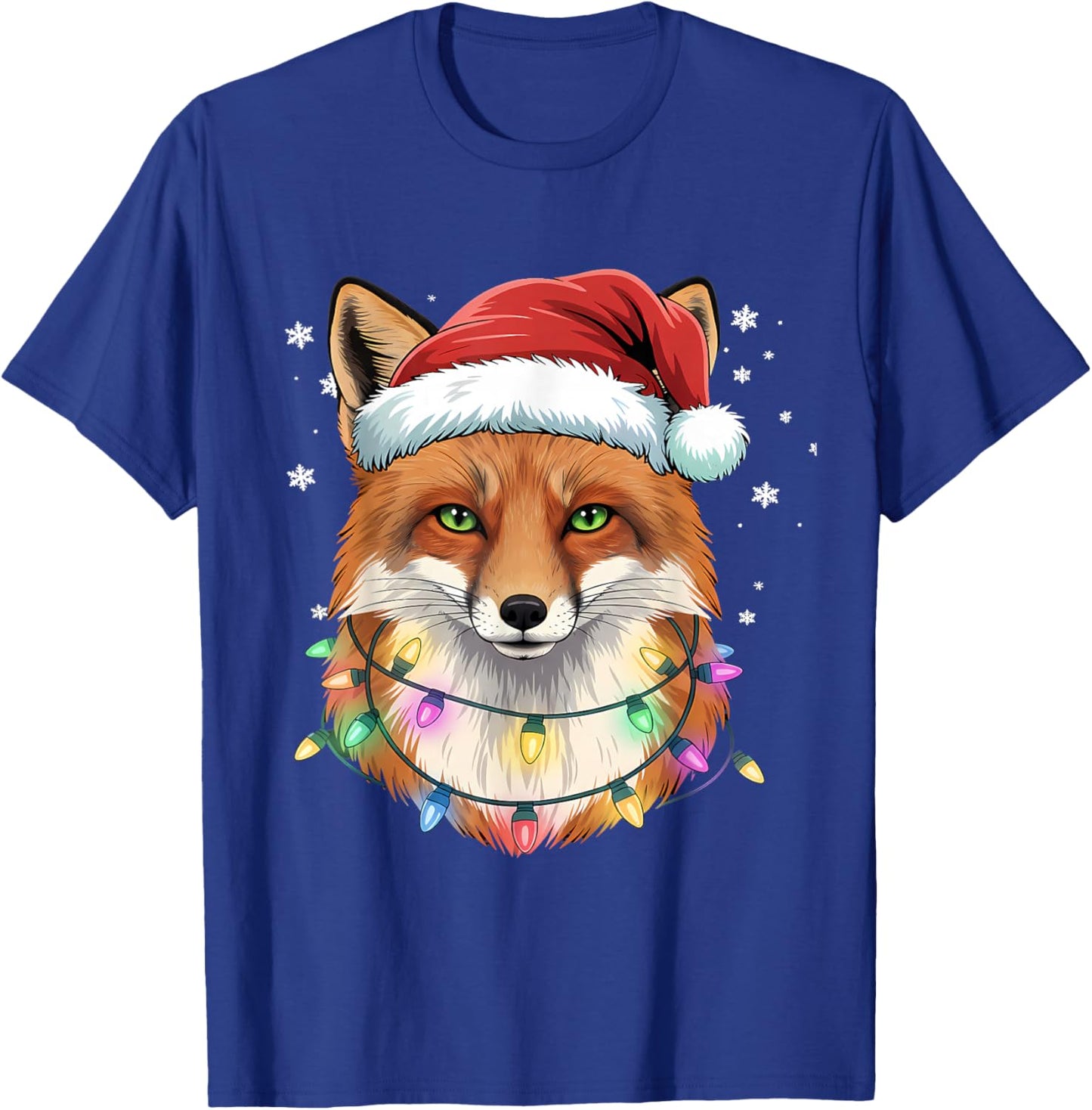Christmas Lights Fox Santa Hat Cute Xmas Pajamas T-Shirt - T-Shirt | Royal