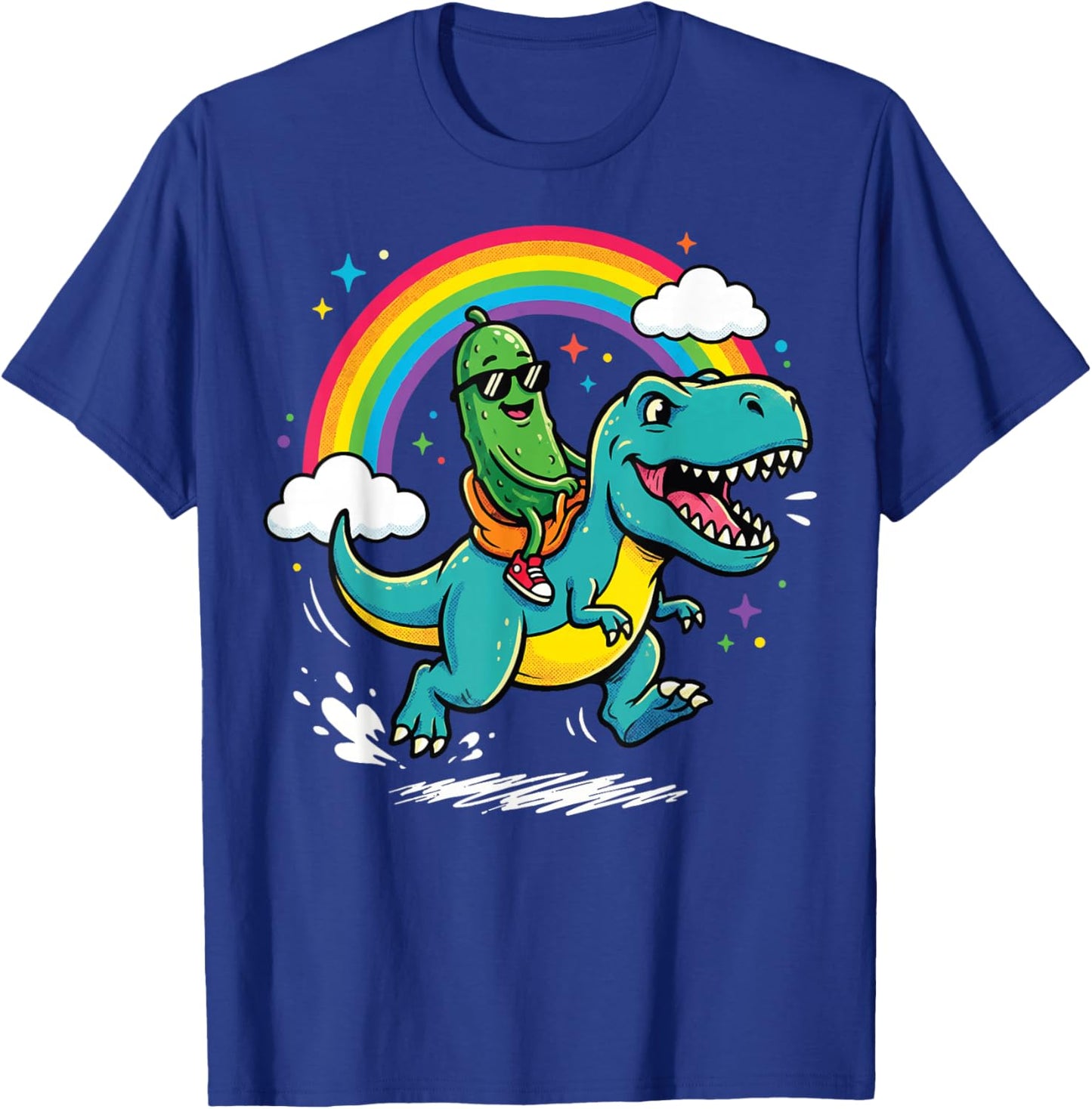 Pickles Riding A T-Rex Pickles T-Shirt - T-Shirt | Royal