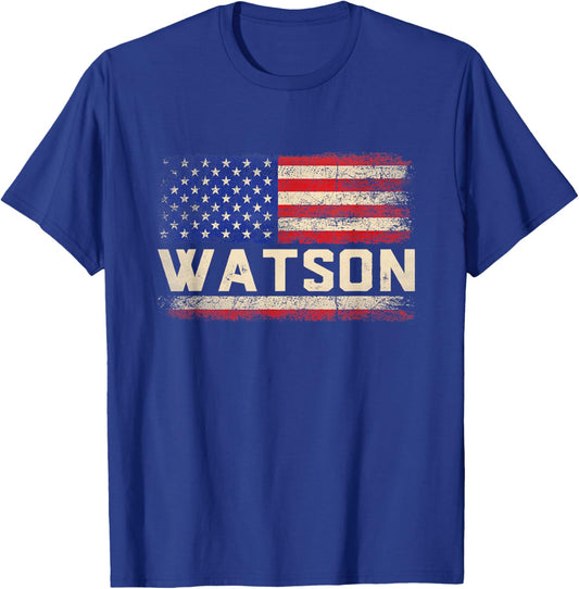 Watson Last Name Shirt Watson Name American Flag T-Shirt - T-Shirt | Royal