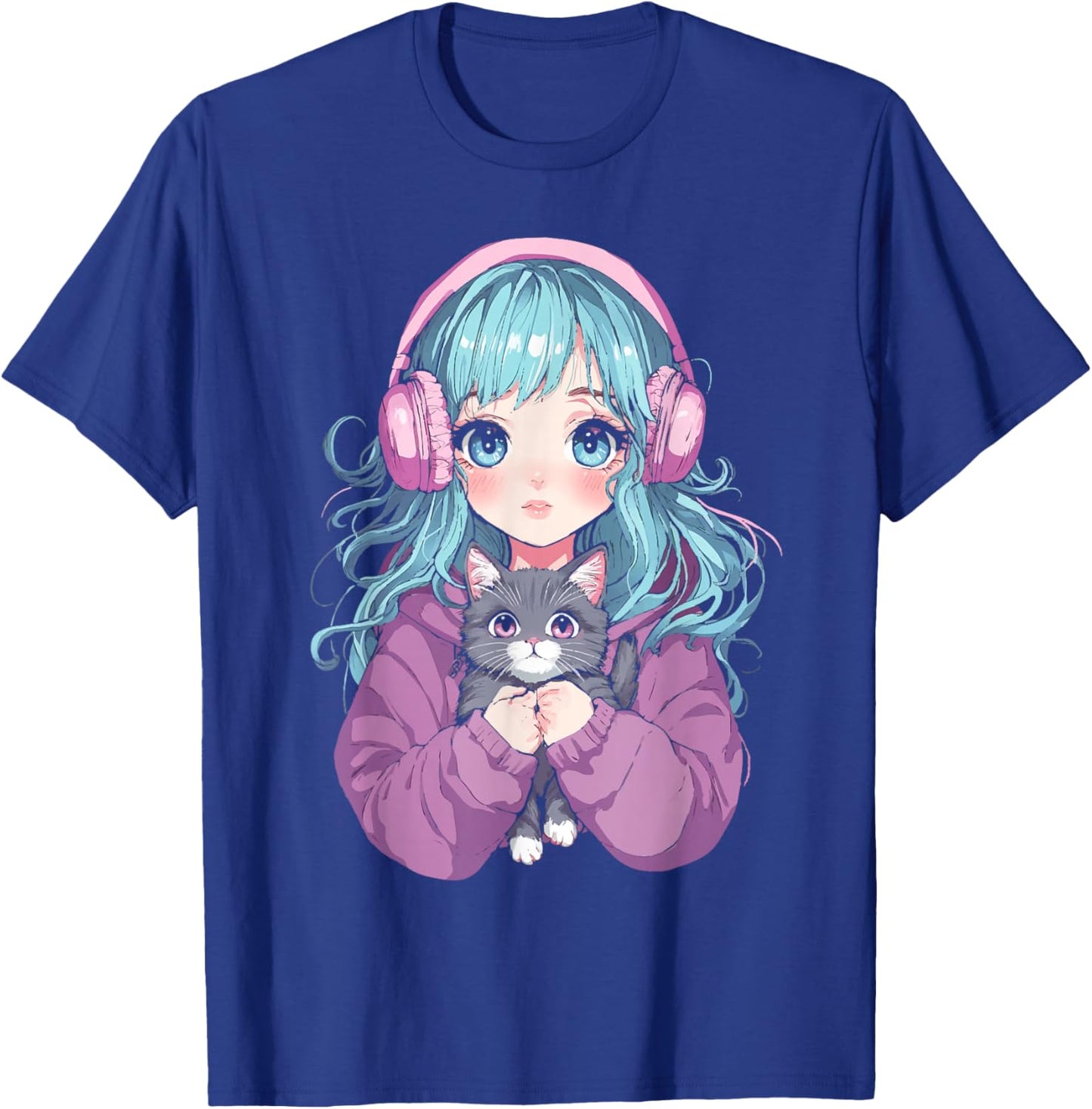 Anime Girl Cat Japanese Kawaii Teens Girls T-Shirt - T-Shirt | Royal