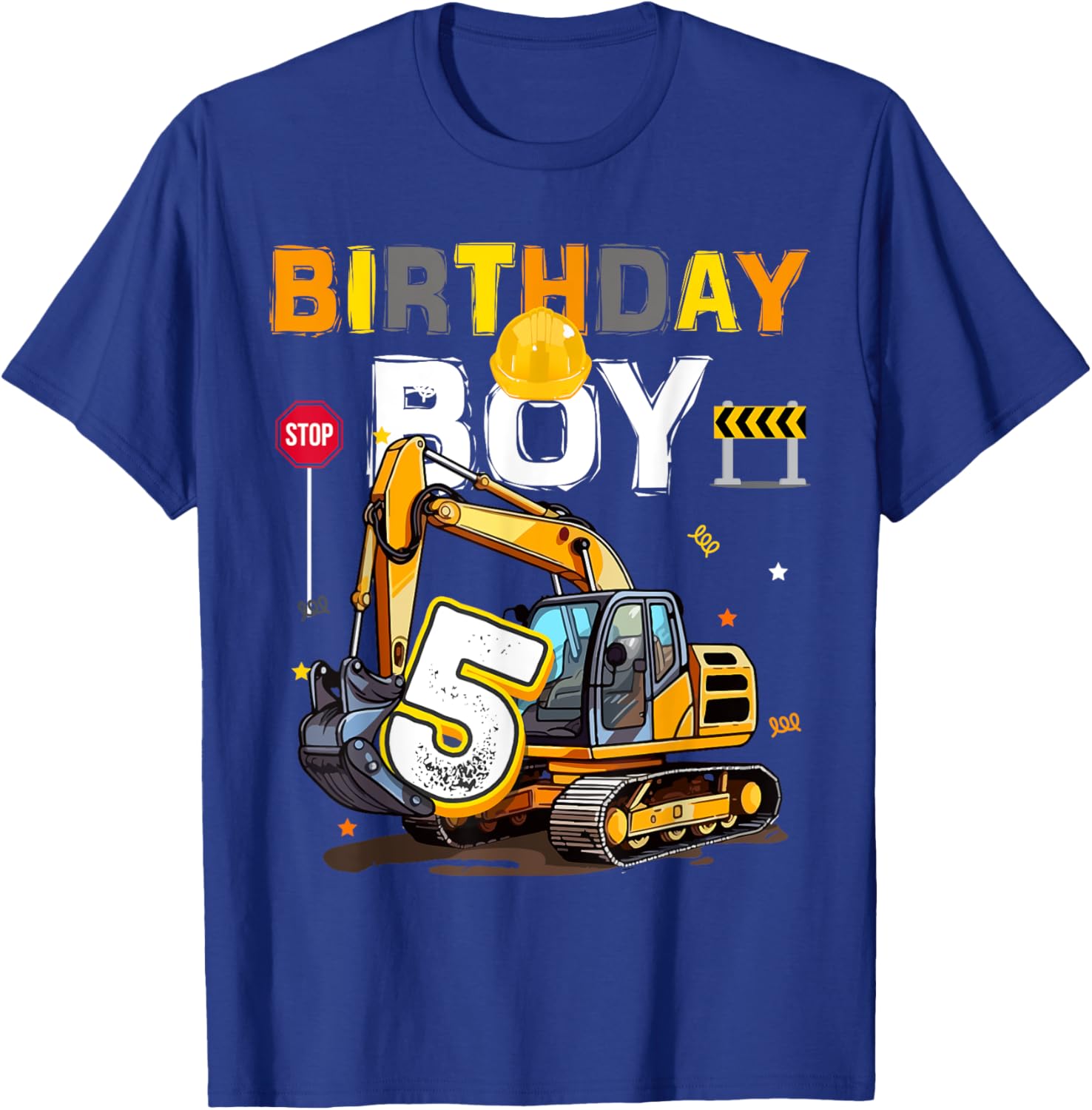 5th Birthday Boy 5 Years Old Excavator Five Decorations T-Shirt - T-Shirt | Royal