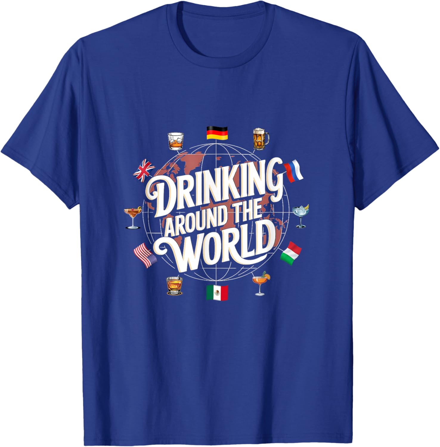Funny Drinking Around The World Drink - Funny Drinking Around The World Drink - Black - -Adults - Short Sleeve - - Polyester 100% - Modern Cartoon Round Collar - Small T-Shirt - T-Shirt | Royal
