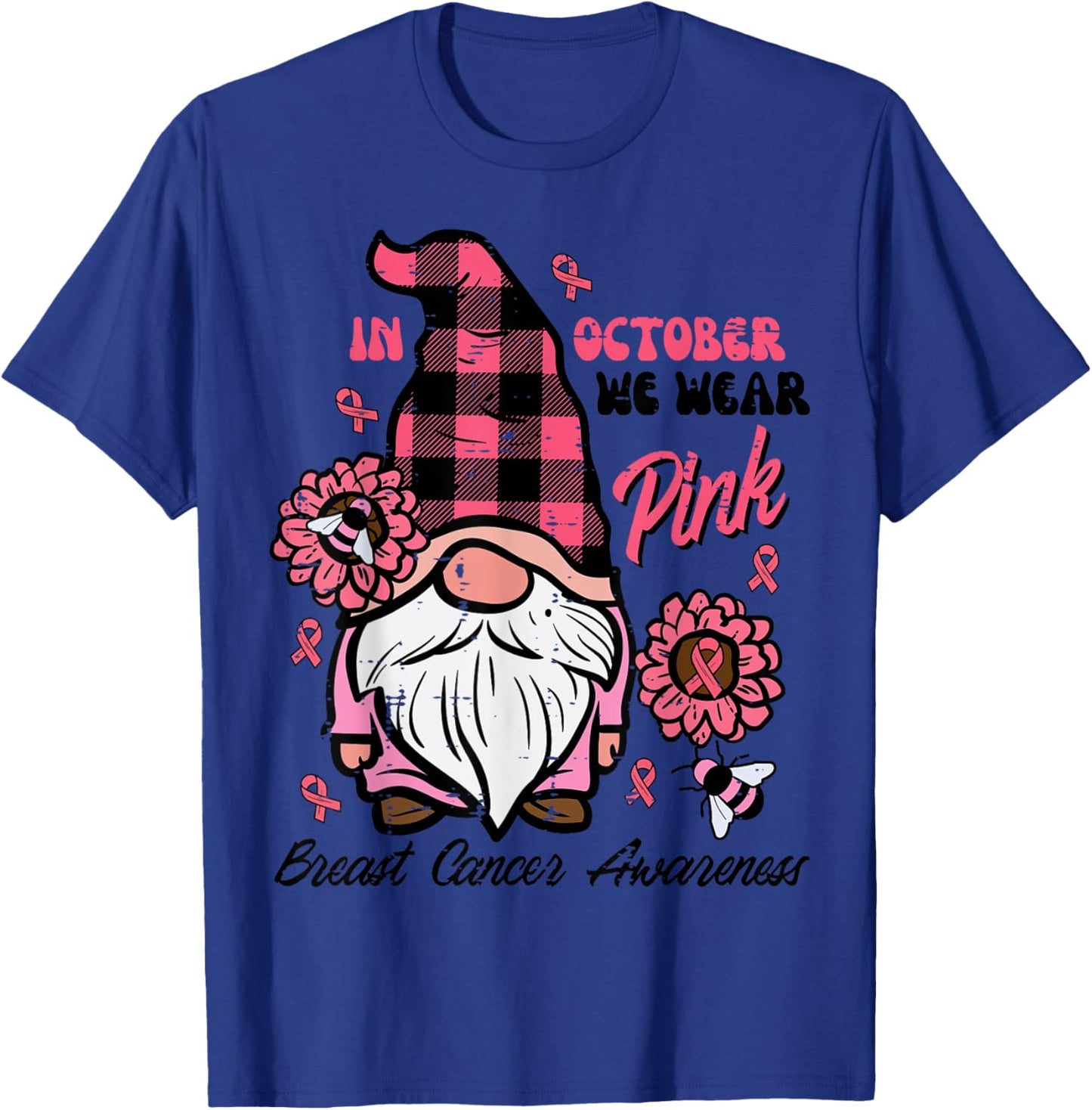 Breast Cancer Aware Gnome October We Wear Pink Women Kid Men T-Shirt - T-Shirt | Royal