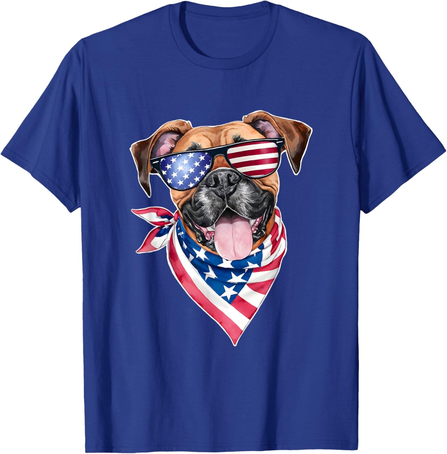 Boxer Dog American Flag 4th of July For Dog Lovers Men Women T-Shirt - T-Shirt | Royal