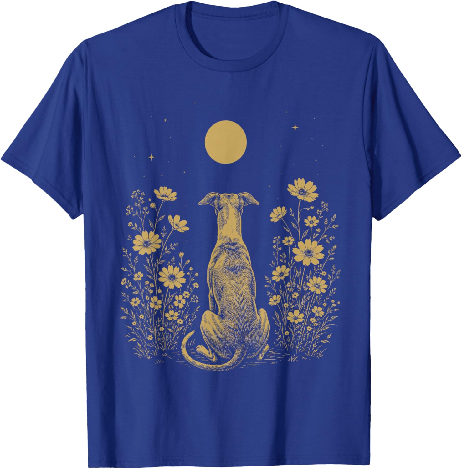 Whippet Moon Night Flower Minimalist Boho Dog Lover T-Shirt - T-Shirt | Royal