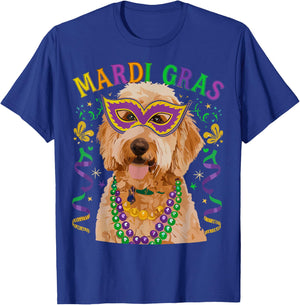 Golden Doodle Mardi Gras Beads Fleur De Lis For Dog Mom Dad T-Shirt - T-Shirt | Royal
