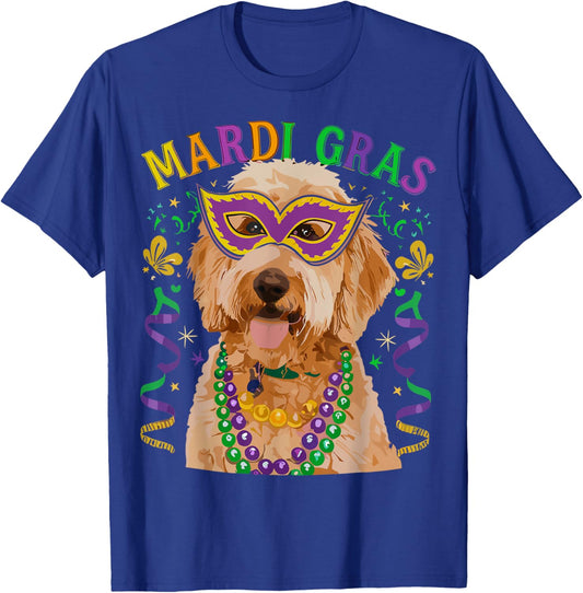 Golden Doodle Mardi Gras Beads Fleur De Lis For Dog Mom Dad T-Shirt - T-Shirt | Royal