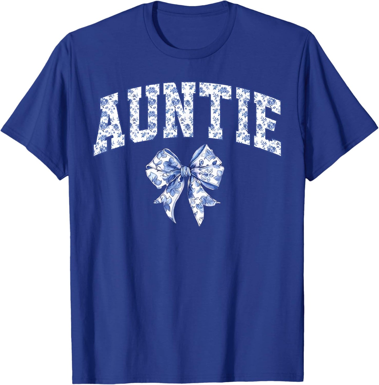 Auntie Coquette Toile Blue Bow Floral Family Matching T-Shirt - T-Shirt | Royal