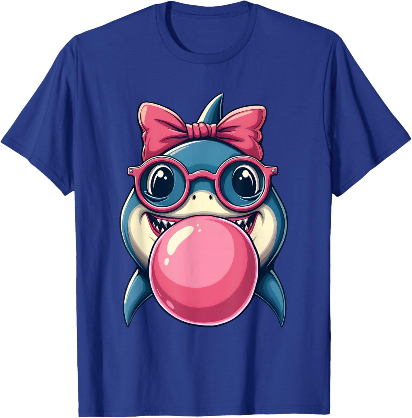 Glasses Bubblegum Cute Shark Pink Bow Funny Little Girl T-Shirt - T-Shirt | Royal