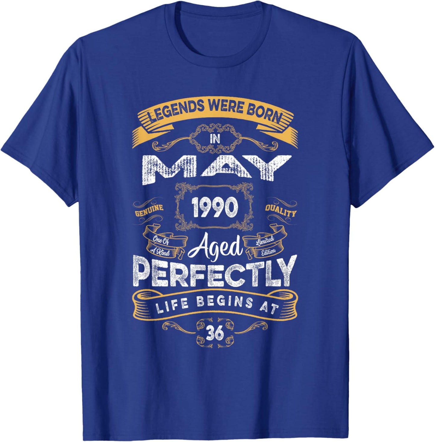 Vintage 36th Birthday Legends were Born in May 1990 T-Shirt - T-Shirt | Royal