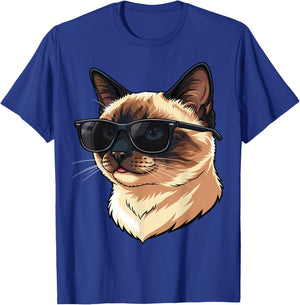 Cool Siamese Cat Wearing Sunglasses Funny Cats Lover Pets T-Shirt - T-Shirt | Royal