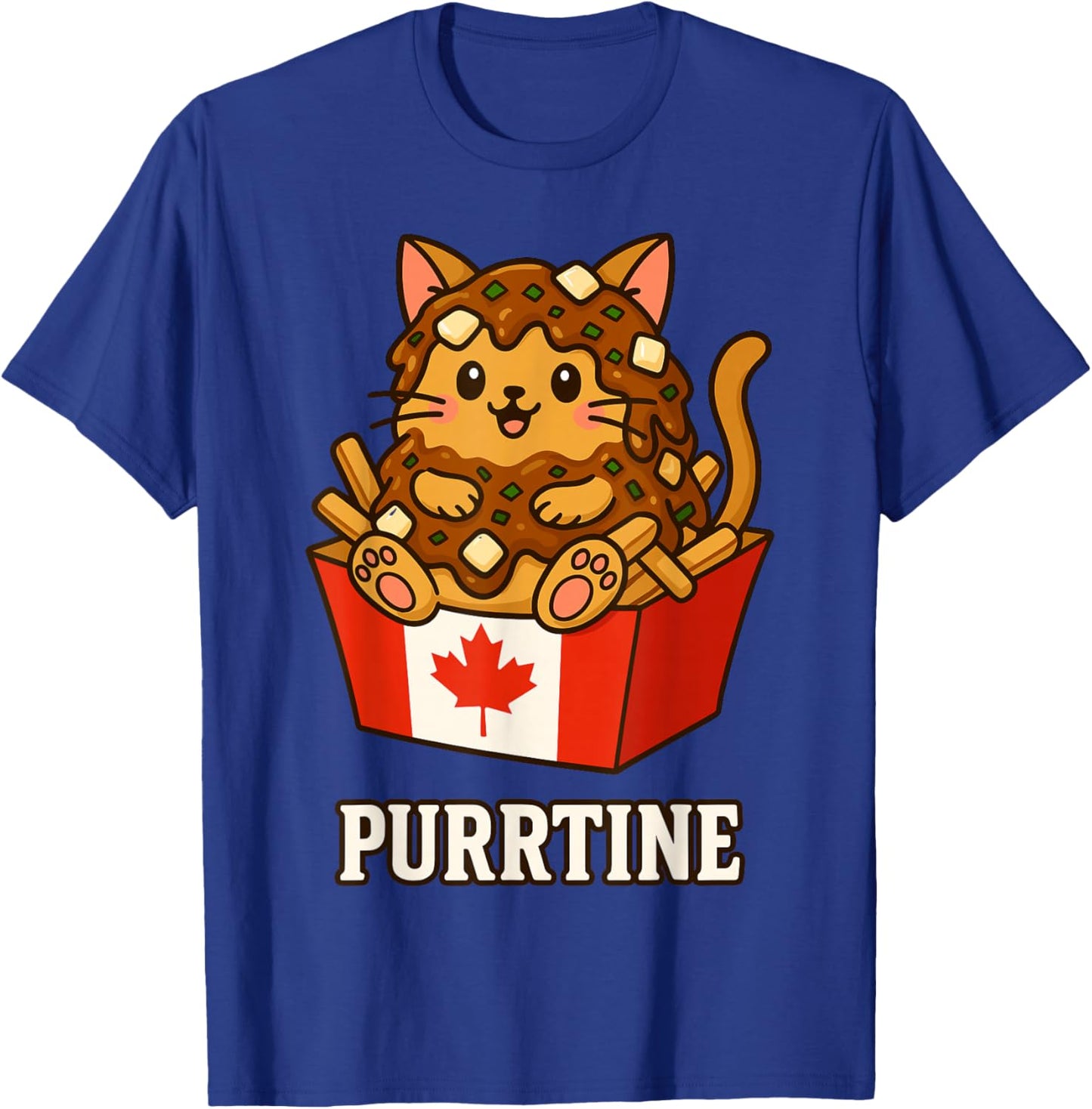 Canadian Poutine Canada Flag Kids Funny Kawaii Cat Canadian T-Shirt - T-Shirt | Royal