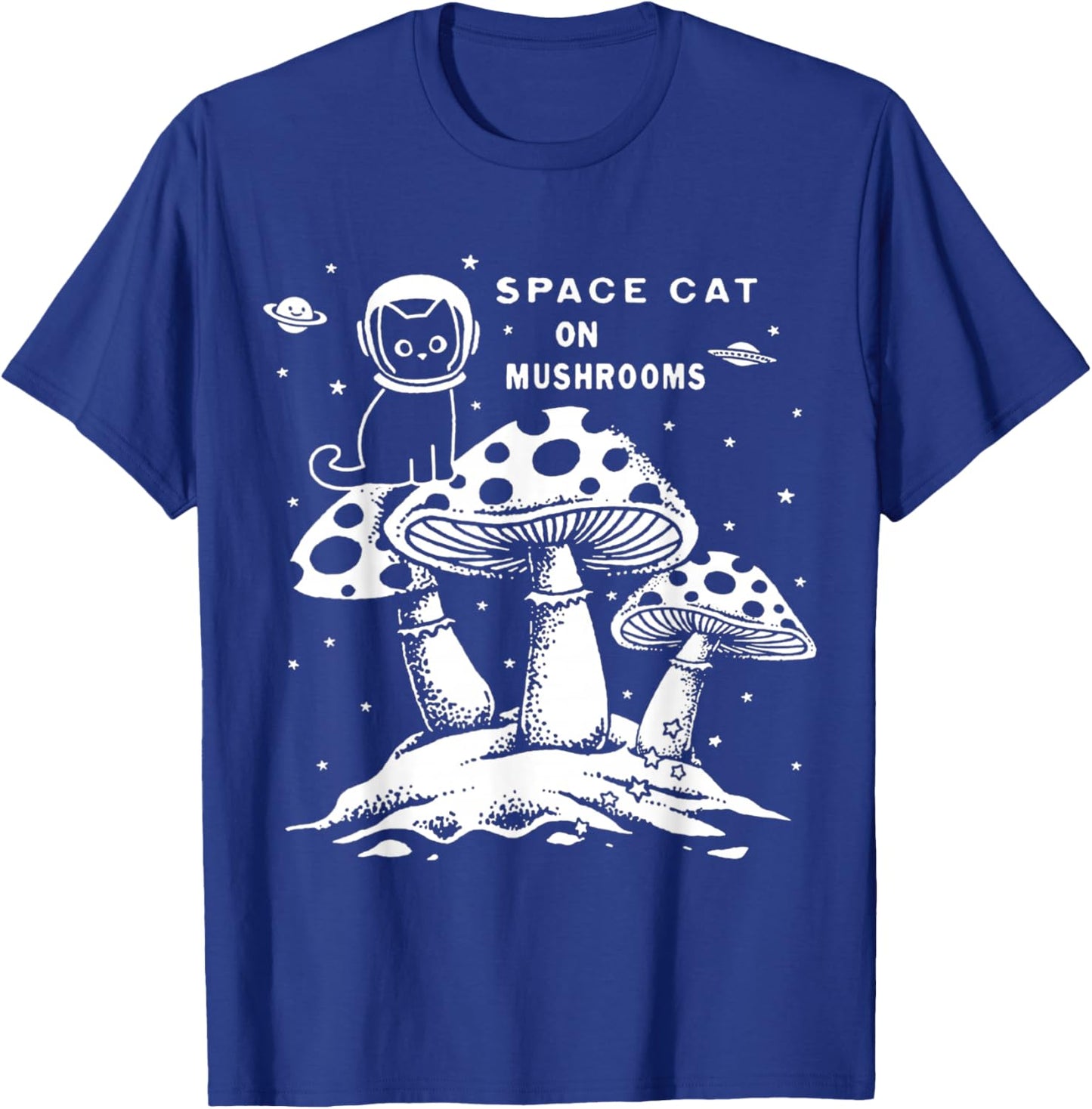 Space Cat on Mushrooms T-Shirt - T-Shirt | Royal