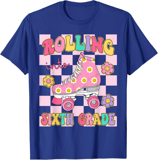 Rolling Into Sixth Grade Teacher Student Roller Skater Girl T-Shirt - T-Shirt | Royal