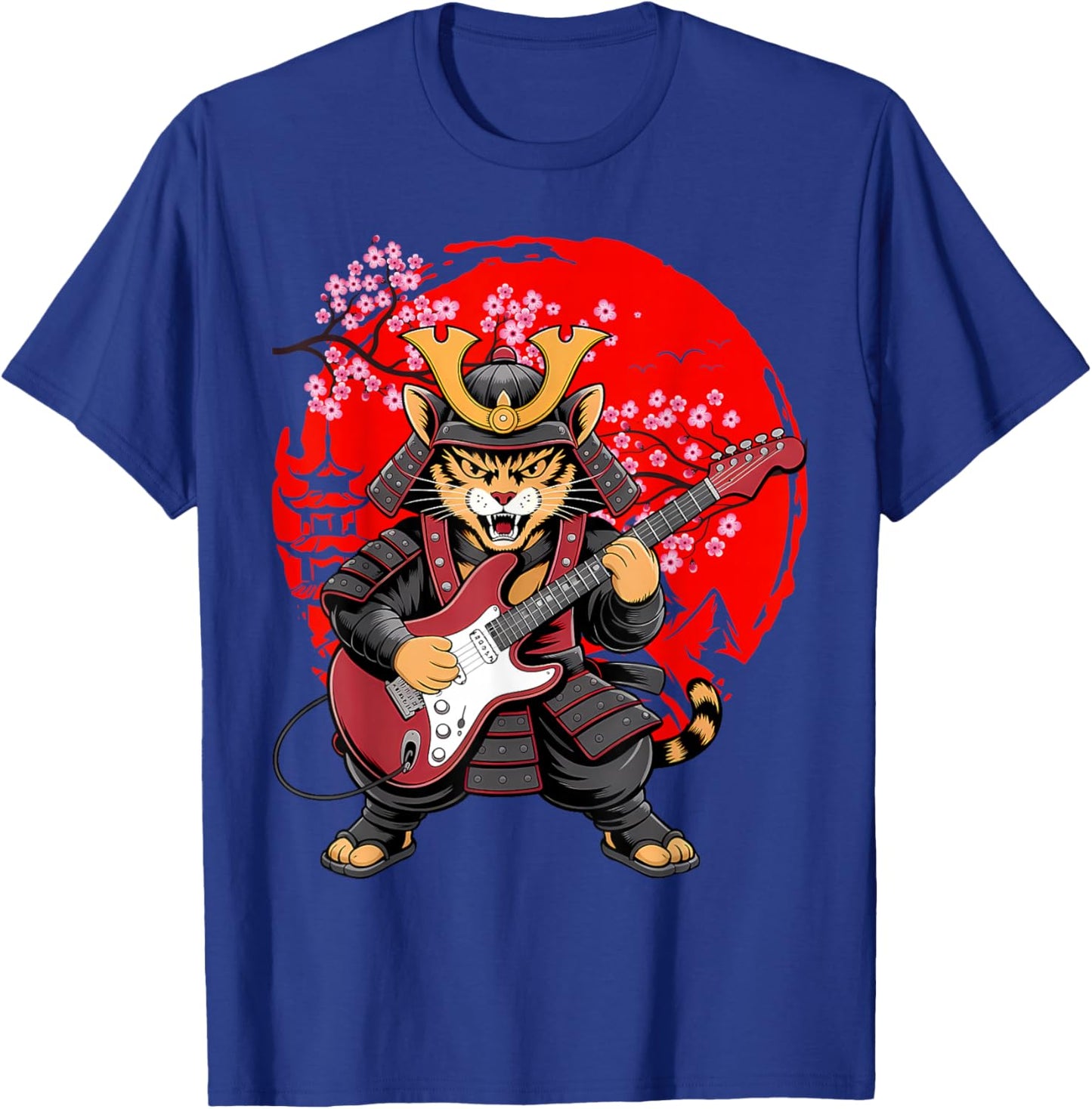 Vintage Japanese Ukiyo-e Art Samurai Cat Playing Guitar Men T-Shirt - T-Shirt | Royal