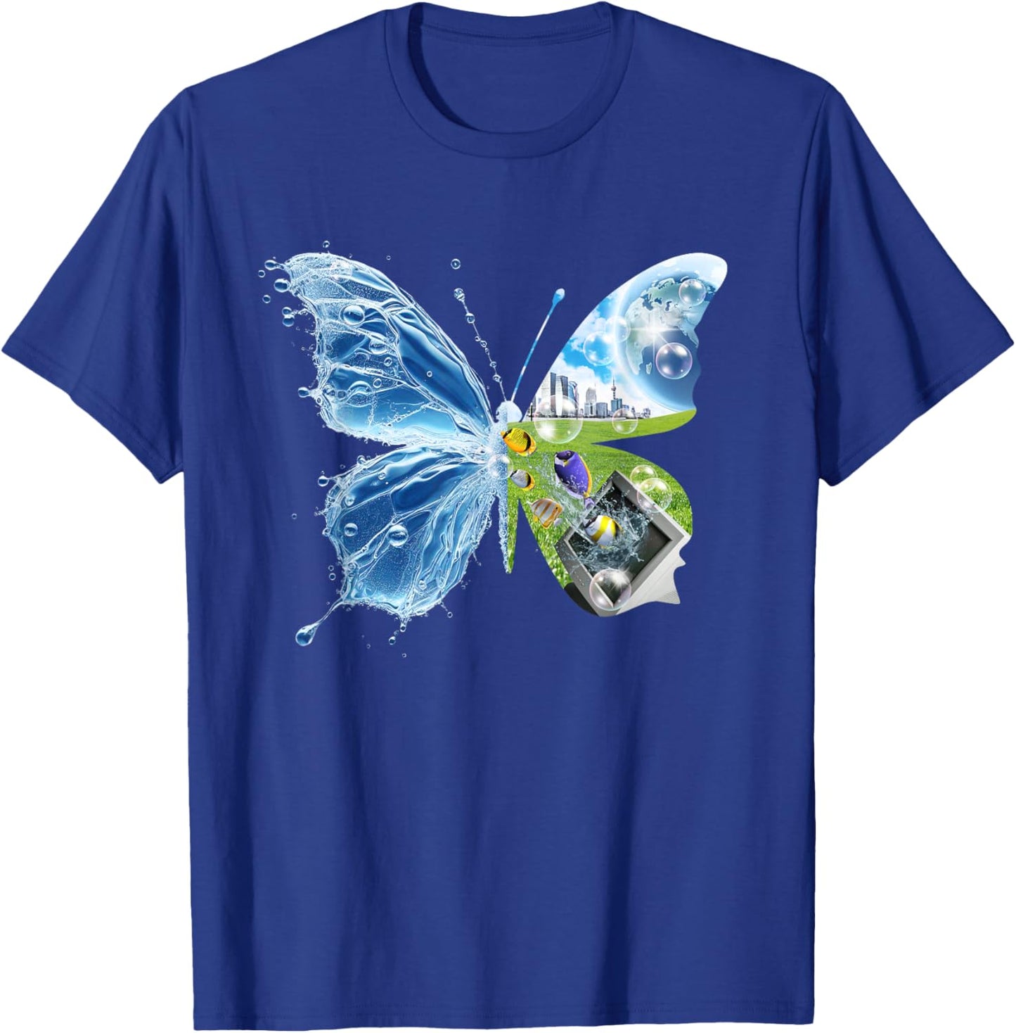 Frutiger Aero Aesthetic Schmetterling Computer Fische Landschaft T-Shirt - T-Shirt | Royal