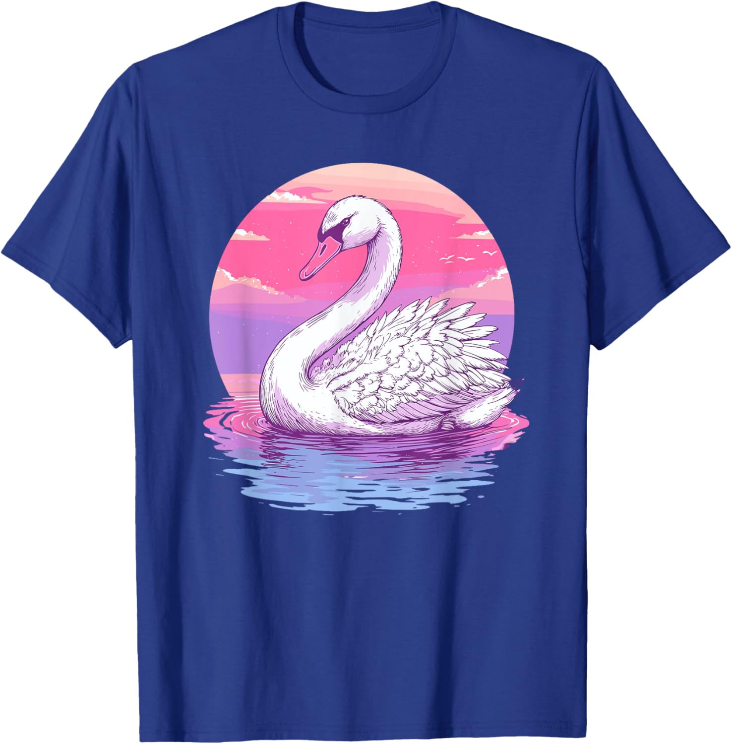 Graceful Swan Pink Sunset Reflection Art , black, S T-Shirt - T-Shirt | Royal