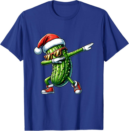 Christmas Pickle Santa Hat Dabbing Cucumber T-Shirt - T-Shirt | Royal