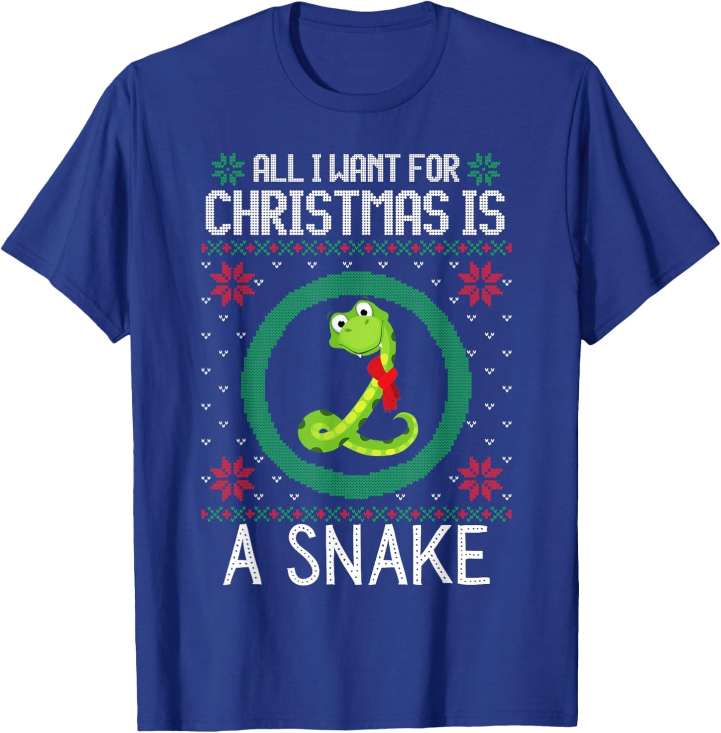All I Want for Christmas is A Snake Funny Xmas Sweater Retro T-Shirt - T-Shirt | Royal