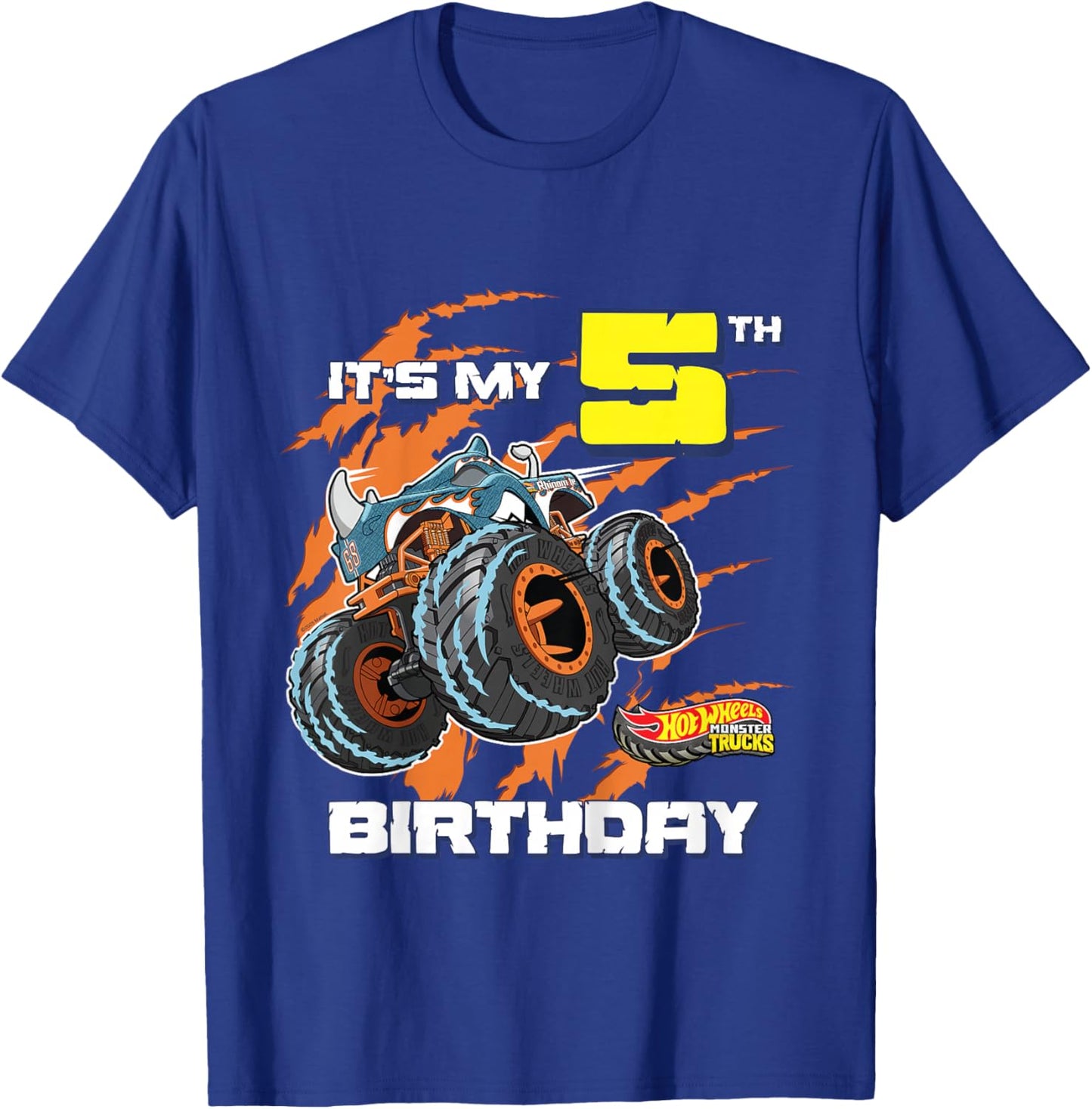 Kids Hot Wheels Monster Trucks - It's My 5th Birthday T-Shirt - T-Shirt | Royal