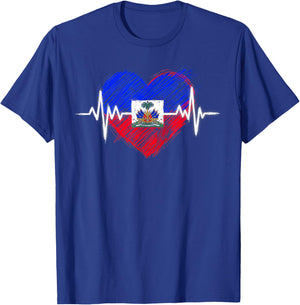 Haiti Independence Haitian Flag Day Heartbeat Women Men T-Shirt - T-Shirt | Royal