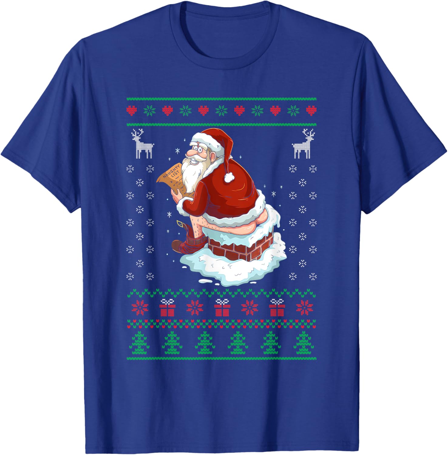 Funny Santa Pooping Down the Chimney Ugly Sweater Christmas T-Shirt - T-Shirt | Royal