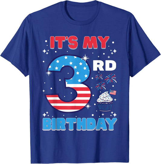 It's My 3rd Birthday USA 4th Of July 3 Years Old Girls Boys T-Shirt - T-Shirt | Royal