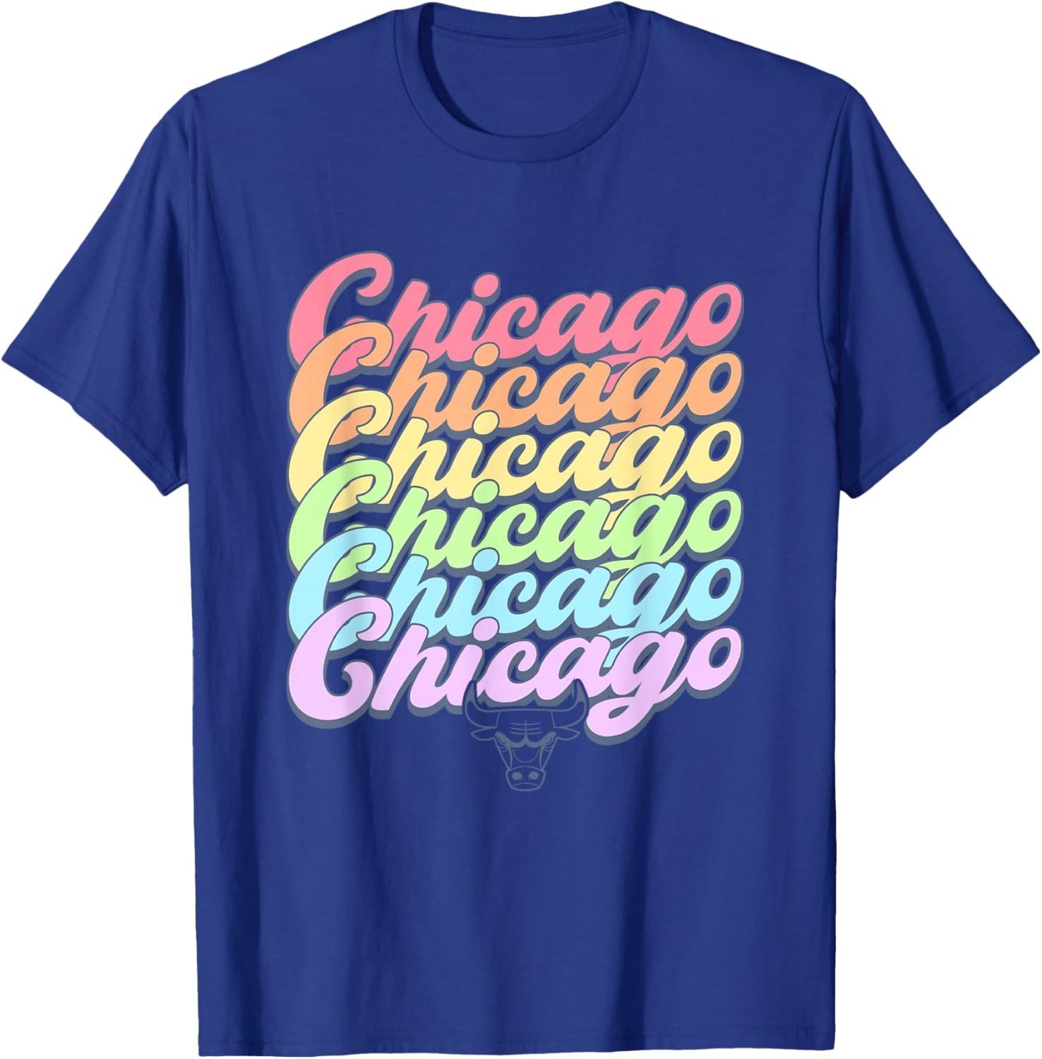 NBA Chicago Bulls Pastel Rainbow Pride Stack T-Shirt - T-Shirt | Royal