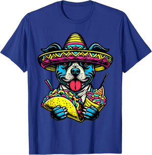 Let's Fiesta Dog Pitbull Cinco De Mayo tacos Sombrero Men Women Kids T-Shirt - T-Shirt | Royal