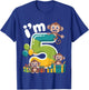 Kids Five 5yr 5th Birthday Monkey Party Jungle 5 Year Old Boys T-Shirt - T-Shirt | Royal