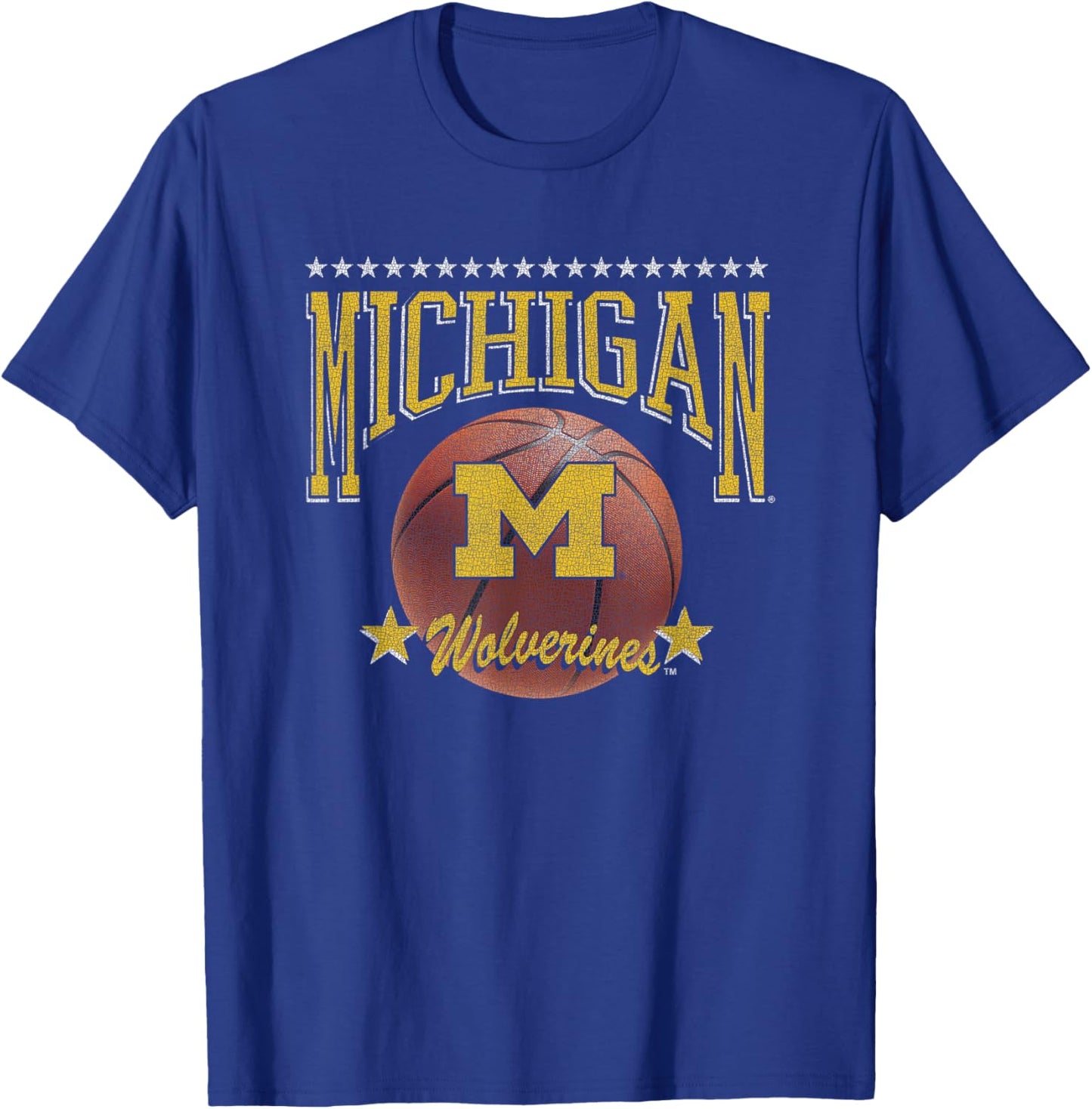 Michigan Wolverines Basketball Vintage Stars Navy T-Shirt - T-Shirt | Royal