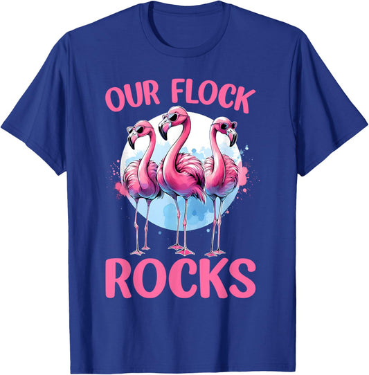 Our Flock Rocks Flamingos Lover Family Vacation Group T-Shirt - T-Shirt | Royal