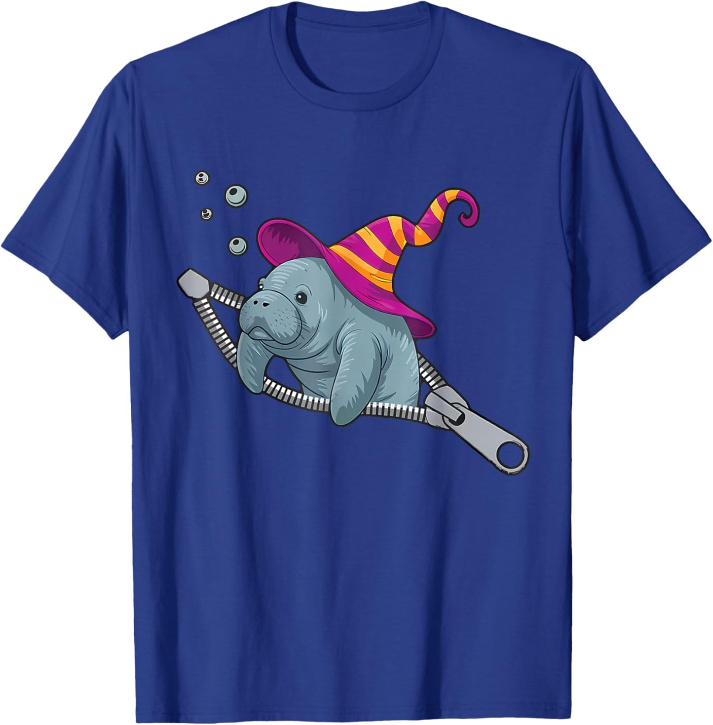 Manatee Emerging from A Zipper Cute Manatee Halloween Wizard T-Shirt - T-Shirt | Royal