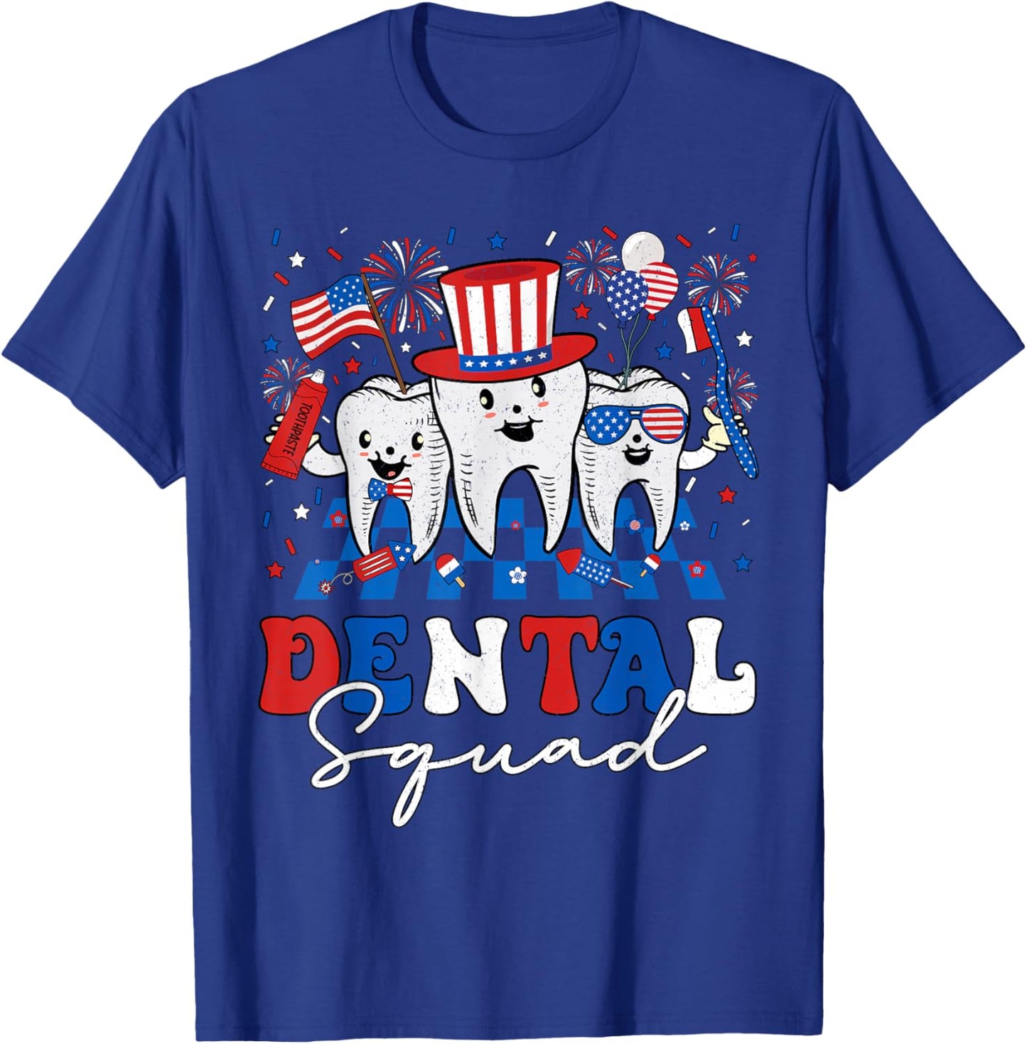 Retro Dental Squad Dentist Hygienist Patriotic 4th of July T-Shirt - T-Shirt | Royal