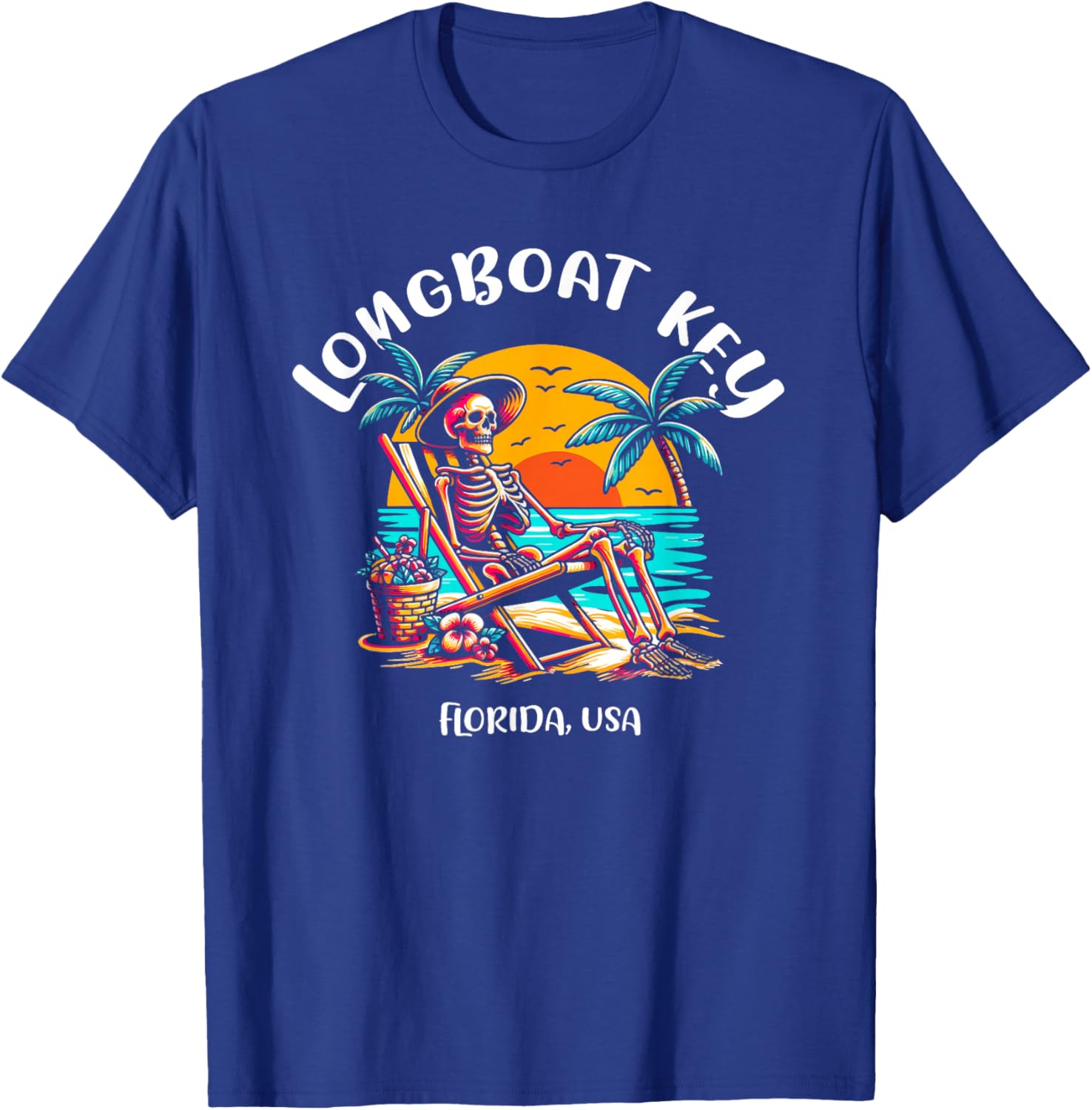 Longboat Key Florida Funny Skeleton in The Hot Sun Design T-Shirt - T-Shirt | Royal