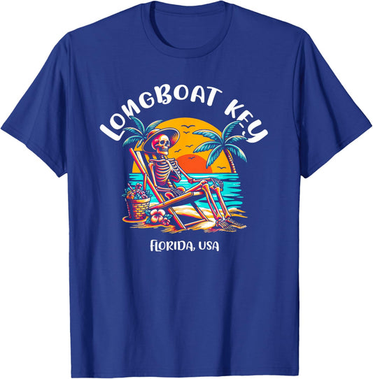 Longboat Key Florida Funny Skeleton in The Hot Sun Design T-Shirt - T-Shirt | Royal