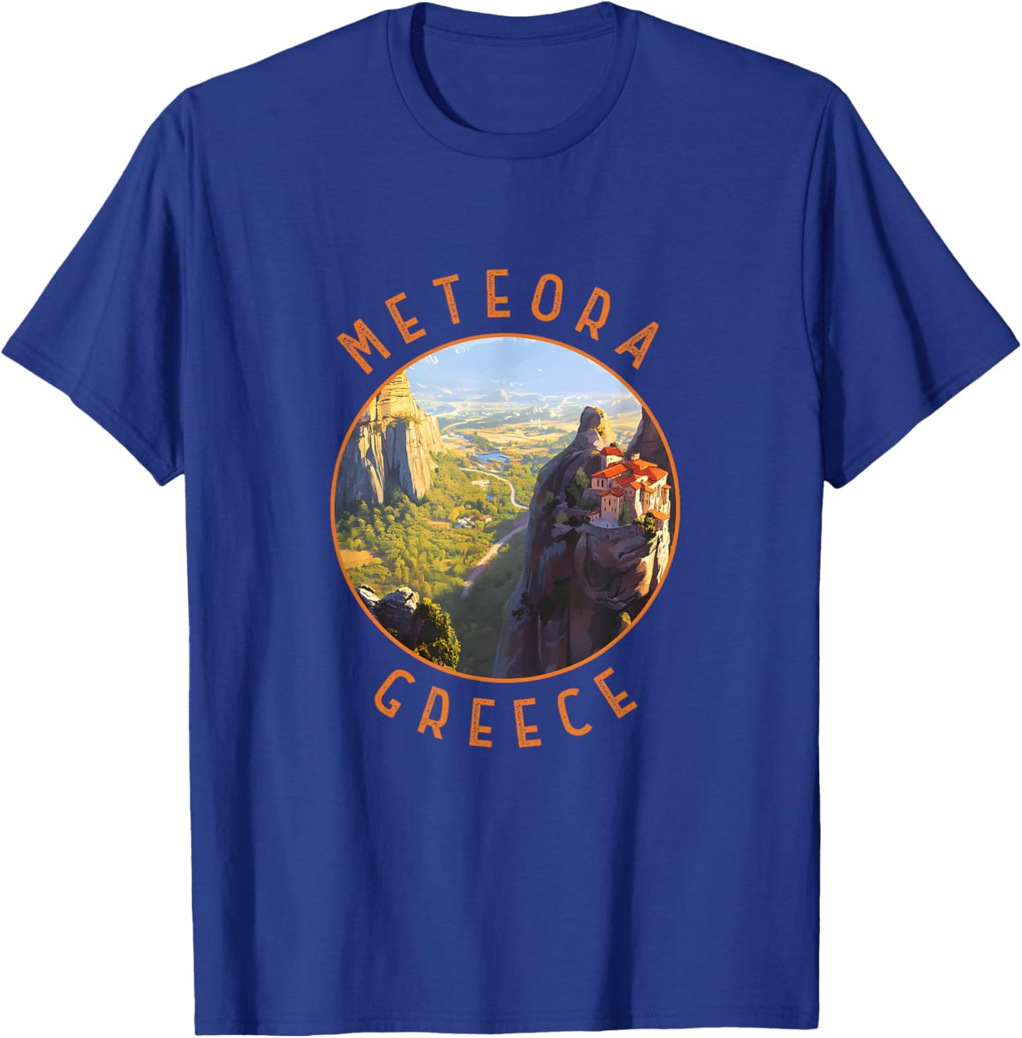 Meteora Greece Retro Distressed Circle Vintage T-Shirt - T-Shirt | Royal