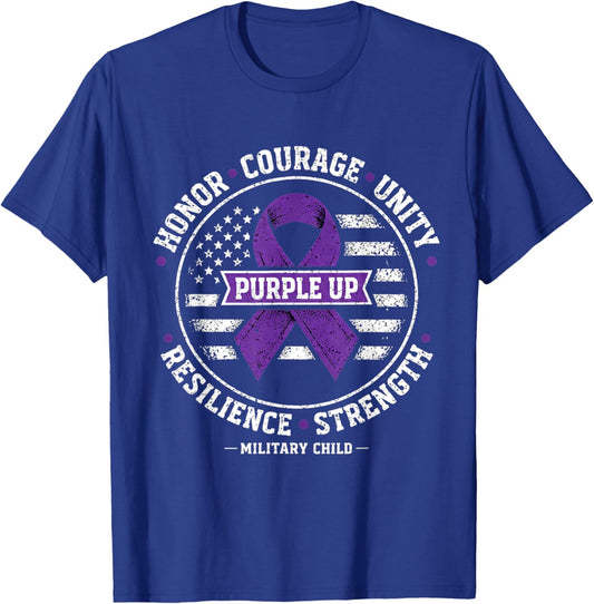 Purple Up for Military Kids Us Flag Military Child Month T-Shirt - T-Shirt | Royal