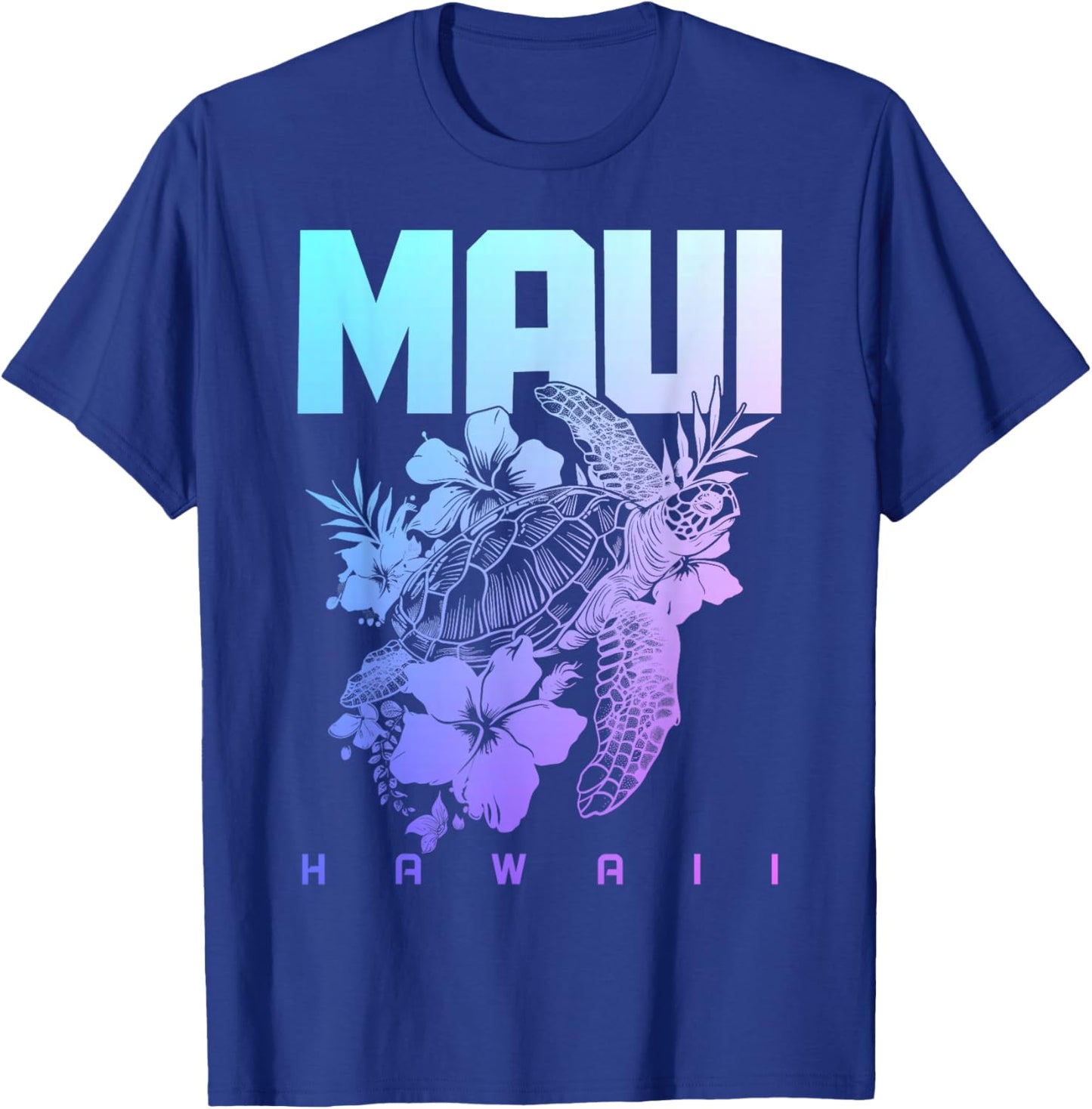 Maui Hawaii Sea Turtle Diving Flower Hawaii Souvenir T-Shirt - T-Shirt | Royal