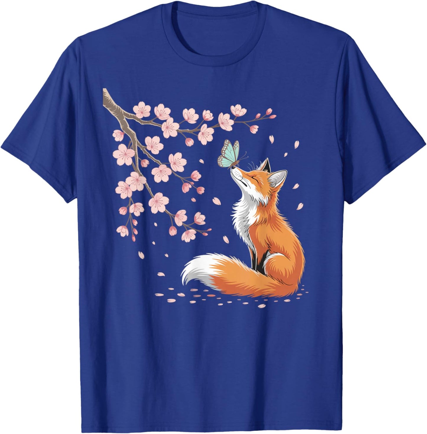 Fox Japanese Cherry Blossom Sakura Tree Kawaii Girls Women T-Shirt - T-Shirt | Royal
